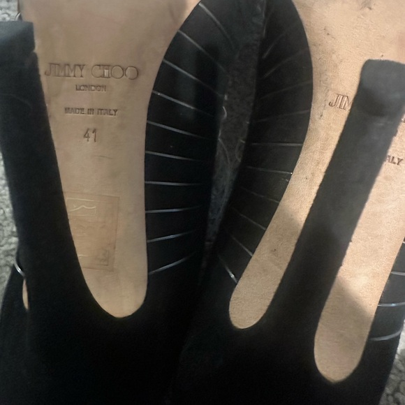 Jimmy Choo Taste Wire Suede T Strap Heels Black Cage Clear - Picture 3 of 4